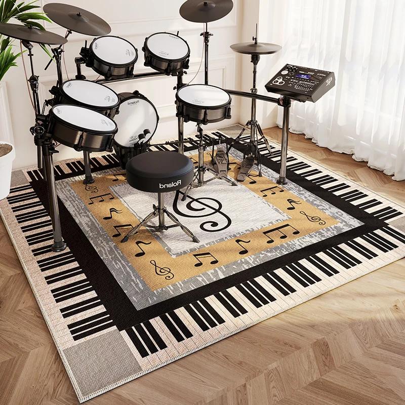 Moderner Wohnzimmerteppich Heimdekoration Mode Luxus Trommel Abstraktes Musiksymbol Schwarz Weiß Kariert Große Fläche Schlafzimmer Dekor Teppiche