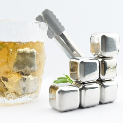 Iskuber i rostfritt stål Återanvändbara kylstenar för whiskyvin Håll din drink kall Längre bartillbehör med istång