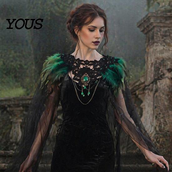 Feather Cape for Halloween Gothic Cloak Men Women, Tulle with Women's Party Wrap Shawl Shrug Shoulder Witch Cosplay Costume, Stage Performance Collar