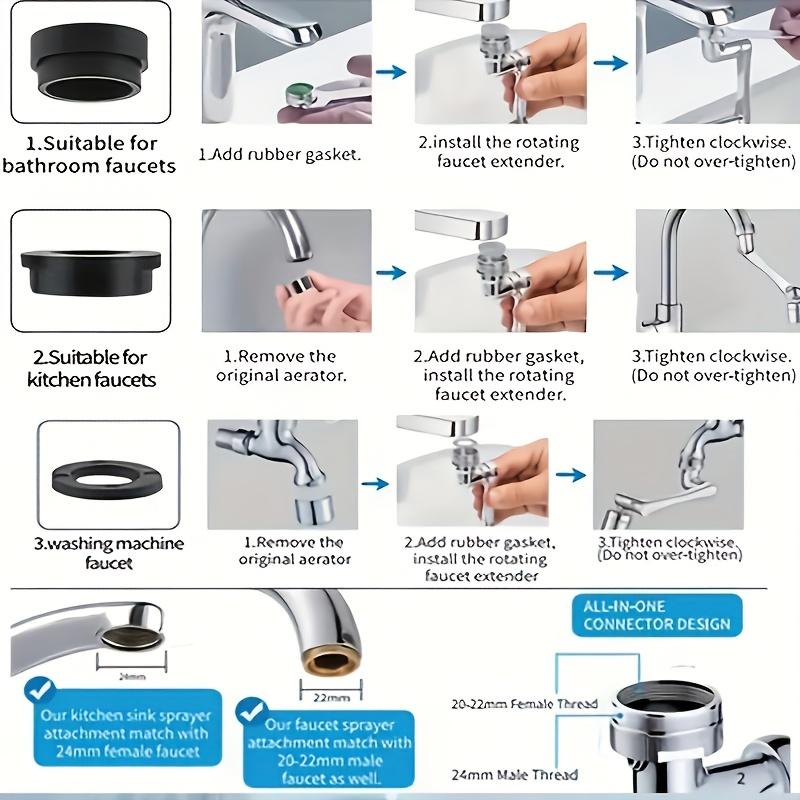 1 Stück Küchenspülenbelüfter, 1440° mechanischer Arm, universeller drehbarer Wasserhahn-Sprühkopf mit wassersparenden spritzwassergeschützten Doppelmodi, essenziell für Wasserhähne
