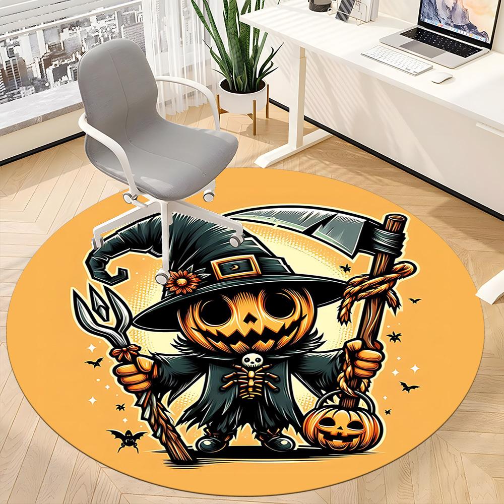 1pc Pumpkin Reaper Office Round Area Rug, Under Office Chairs Bedroom Living Room Home Decor, Room Deco, Available In Various Sizes 109
