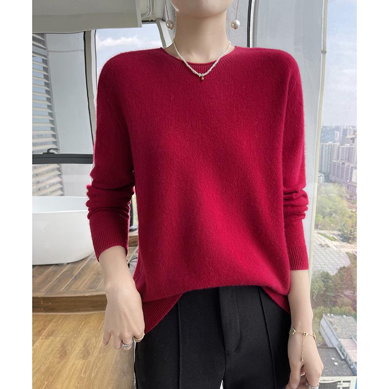 Women's Cashmere Round Neck Sweater: Solid Color, Long Sleeve, Autumn/Winter Knit Top