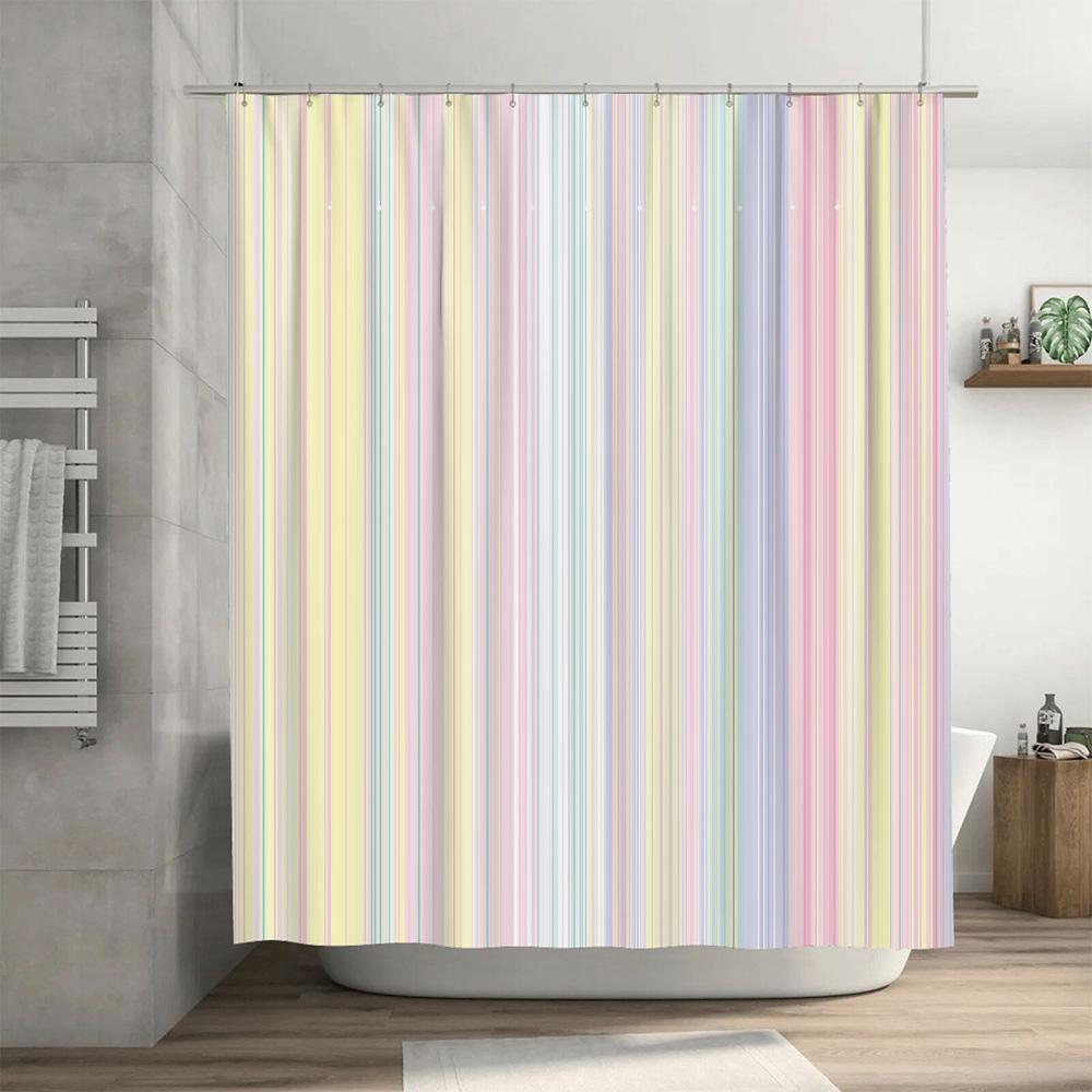 Cortina de Chuveiro Listrada Suave Cores Pastéis Decoração de Banheiro Moderna Para Decoração de Casa Rosa Azul Amarelo Verde Branco Cortinas de Banho W