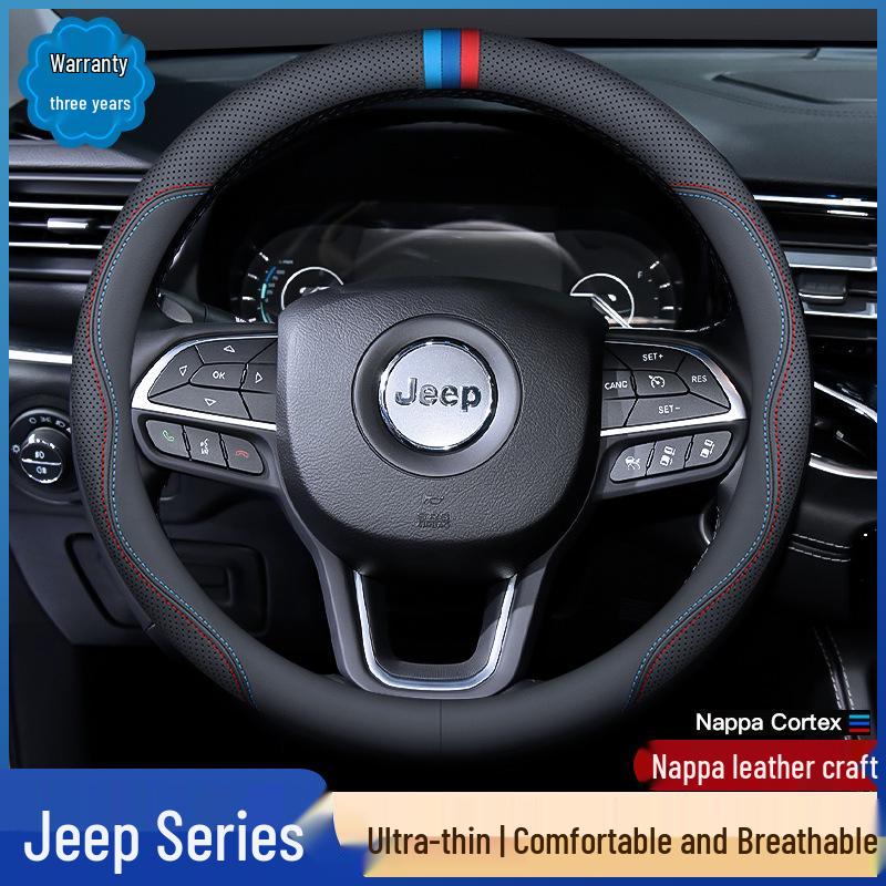 Genuine Leather Steering Wheel Covers for Jeep Compass, Cherokee, Renegade, Wrangler Handlebar.