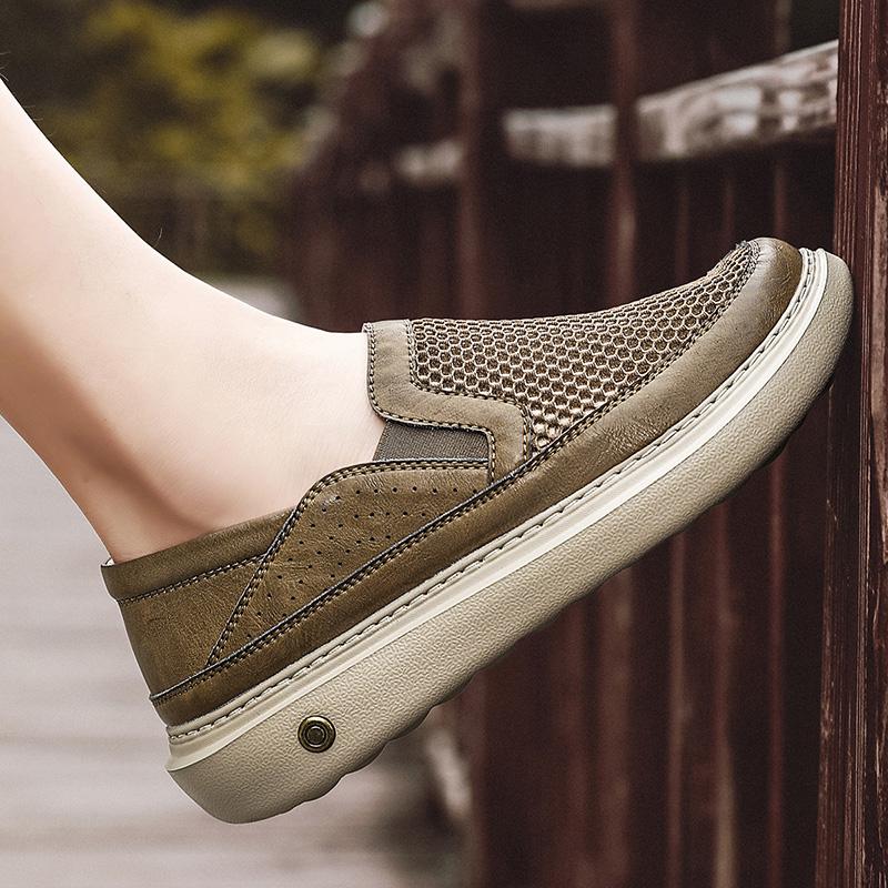 Men's Sporty Breathable Mesh Shoes Lightweight Comfortable Casual Slip-On Summer Shoes Round Toe Non-Slip Rubber Outsole