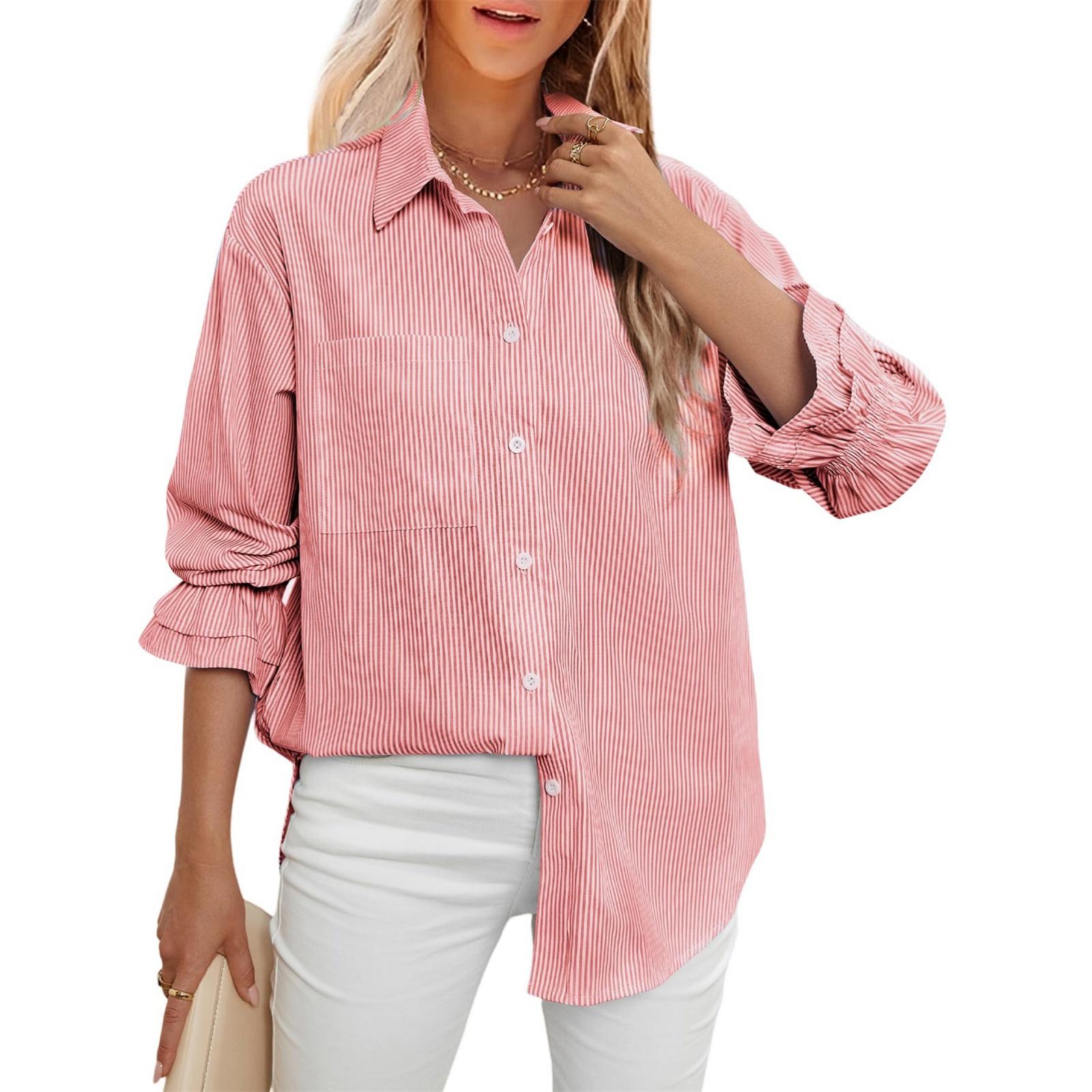 

Модная женская полосатая повседневная рубашка топы с длинным рукавом S красный