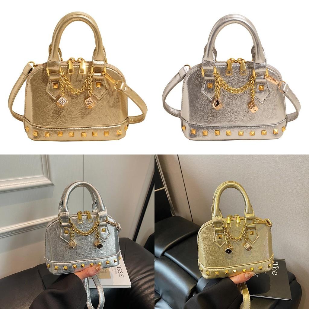 Minimalist Shell Handbag For Women Pu Leather With Metal Rivets Casual Crossbody For Spring Outfits