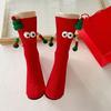 Christmas Funny Hand Socks Novelty Cartoon Big Eyes Middle Tube Socks Hosiery for Adult Kids Holiday Festival Party Gift