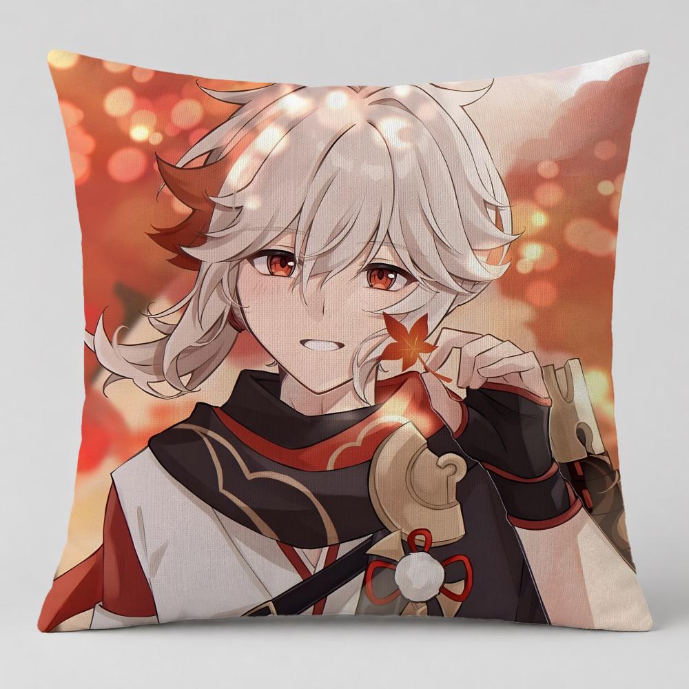 Game Kaedehara Kazuha Cushion Cover Short Plush Cushion Cover Double Sided Print Washable Sofa Pillowcase Home Decor Gift
