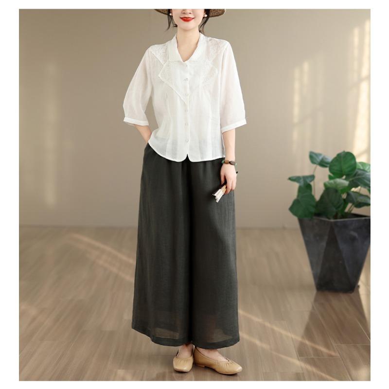 DIMANAF 2026 Plus Size Summer Women Blouse Shirts Tunic Oversize Loose Casual Cotton Lady Tops Tees Embroidery Floral Solid