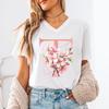AZ 26 Alphabet Unisexs VNeck TShirt Pink Sakura Letter B Graphic T Shirts Unisex Letters ABCD Casual Tees Fashion Y2K Tops
