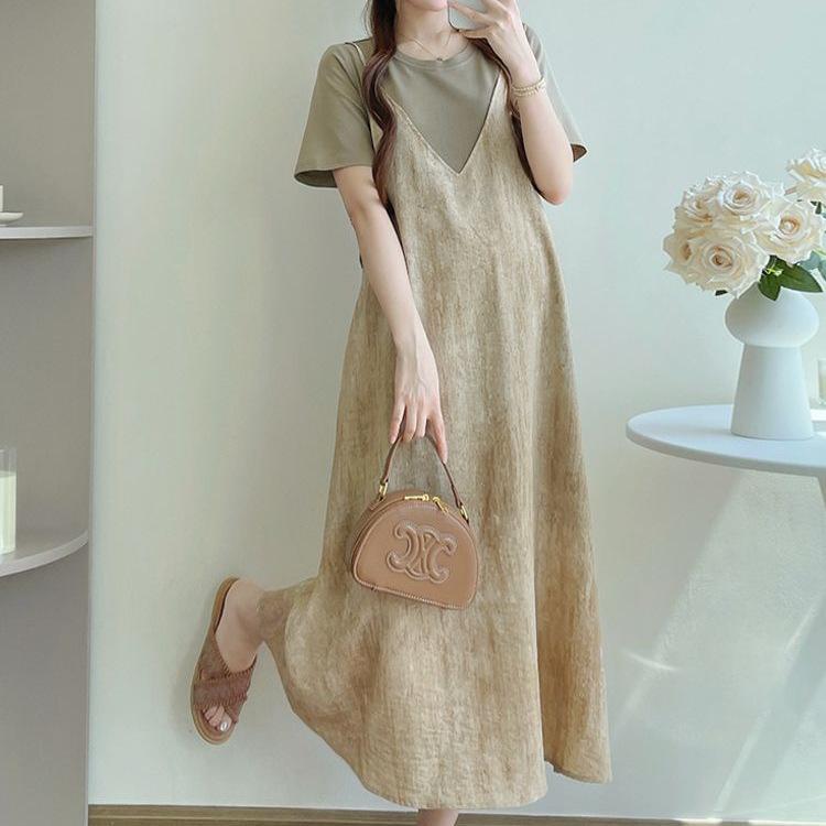 Plus Size Patchwork Loose Short Sleeve Maternity Camisole Dress