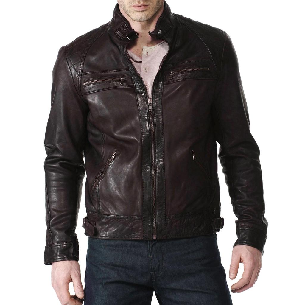 SkinOutfit Men's Genuine Lambskin Brown Leather Jacket Stylish Motorcycle Bomber Biker Outerwear MJ 71