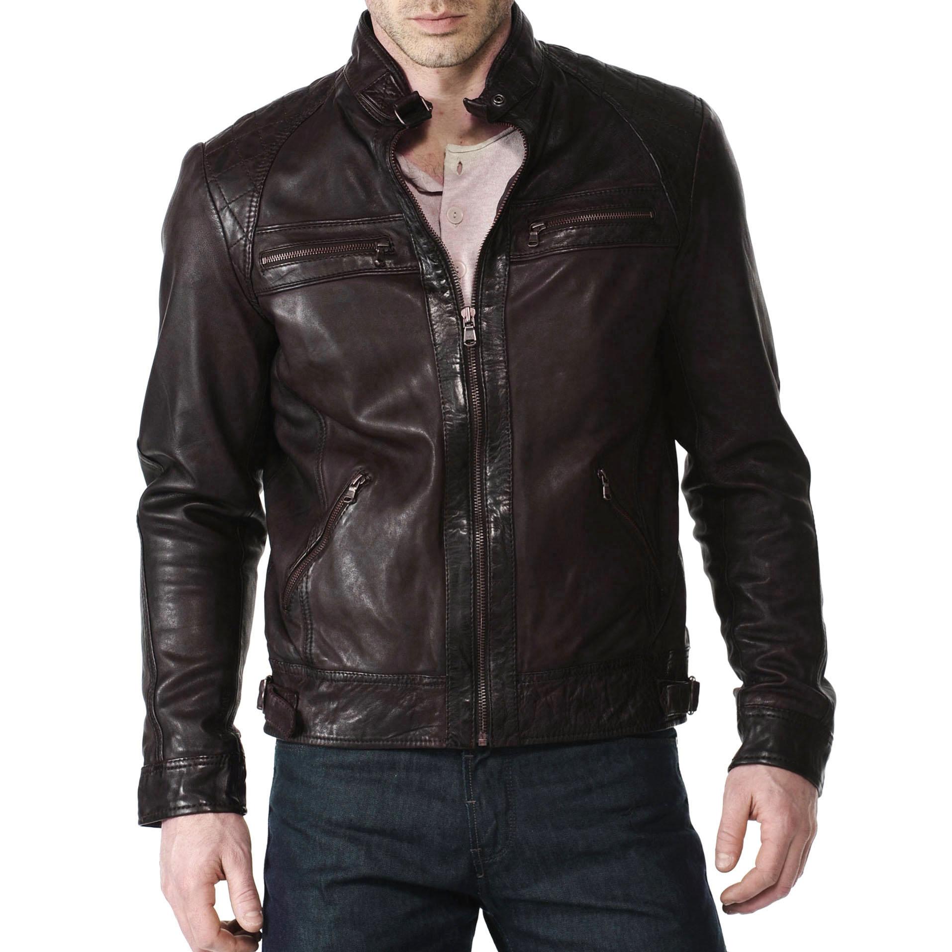 

SkinOutfit Men s Genuine Lambskin Brown Leather Jacket Stylish Motorcycle Bomber Biker Outerwear MJ 71 S коричневий