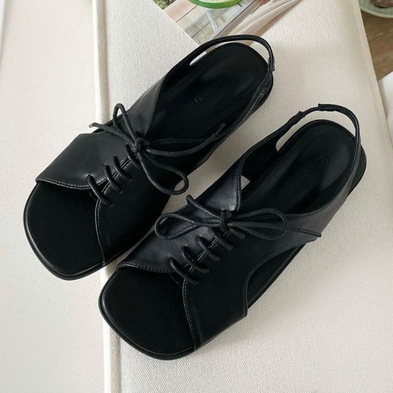 Fashion Fashion Square Toe Lace Up Flat Sandals Women High Quality Faux Suede Brand Designer Shoes Comfortable Soft Sole Sandalias Mujer