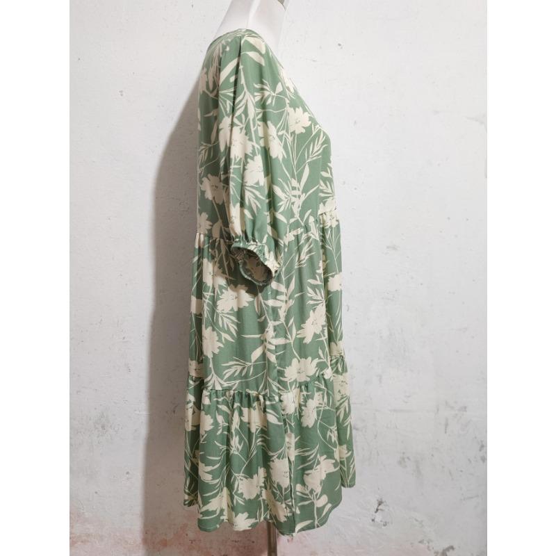 Women's Spring Print V-neck Loose Short-sleeved Dress