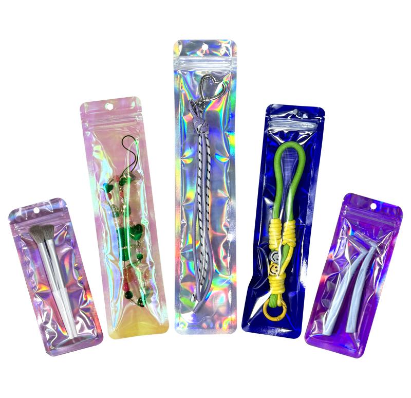 Holographic Zipper Bags Long Resealable Shine Pouches for Jewelry, Crafts, Snacks, Spoons Food Grade Packaging 100 PCS