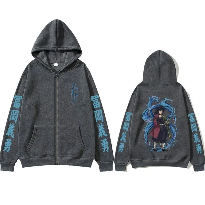 New Demon Slayer Water Hashira Tomioka Giyuu Graphic Zipper Hoodie Men Women Cosplay Cartoon Manga Casual Cotton Zip Up Jacket