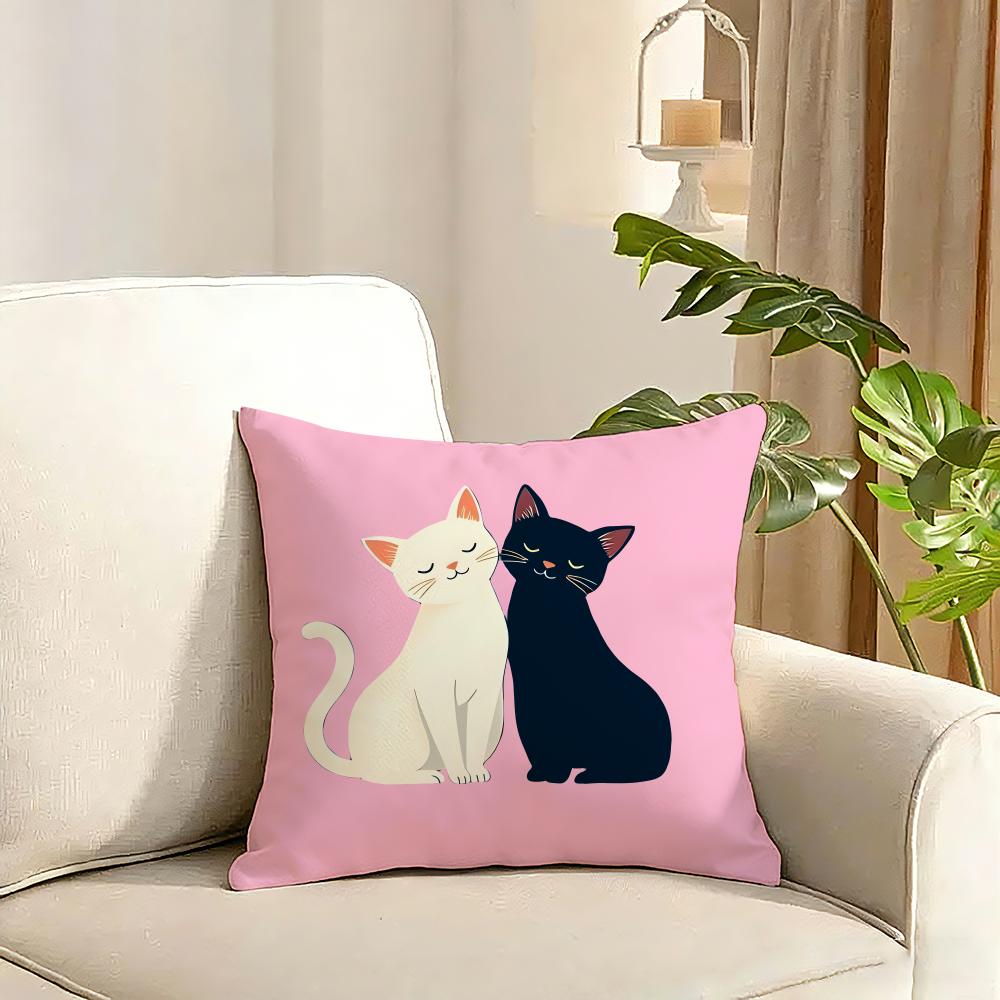 Cute Cat Cushion Cover Reversible Plush Pillow Cover Soft Fluffy Home Decor for Sofa Bedroom