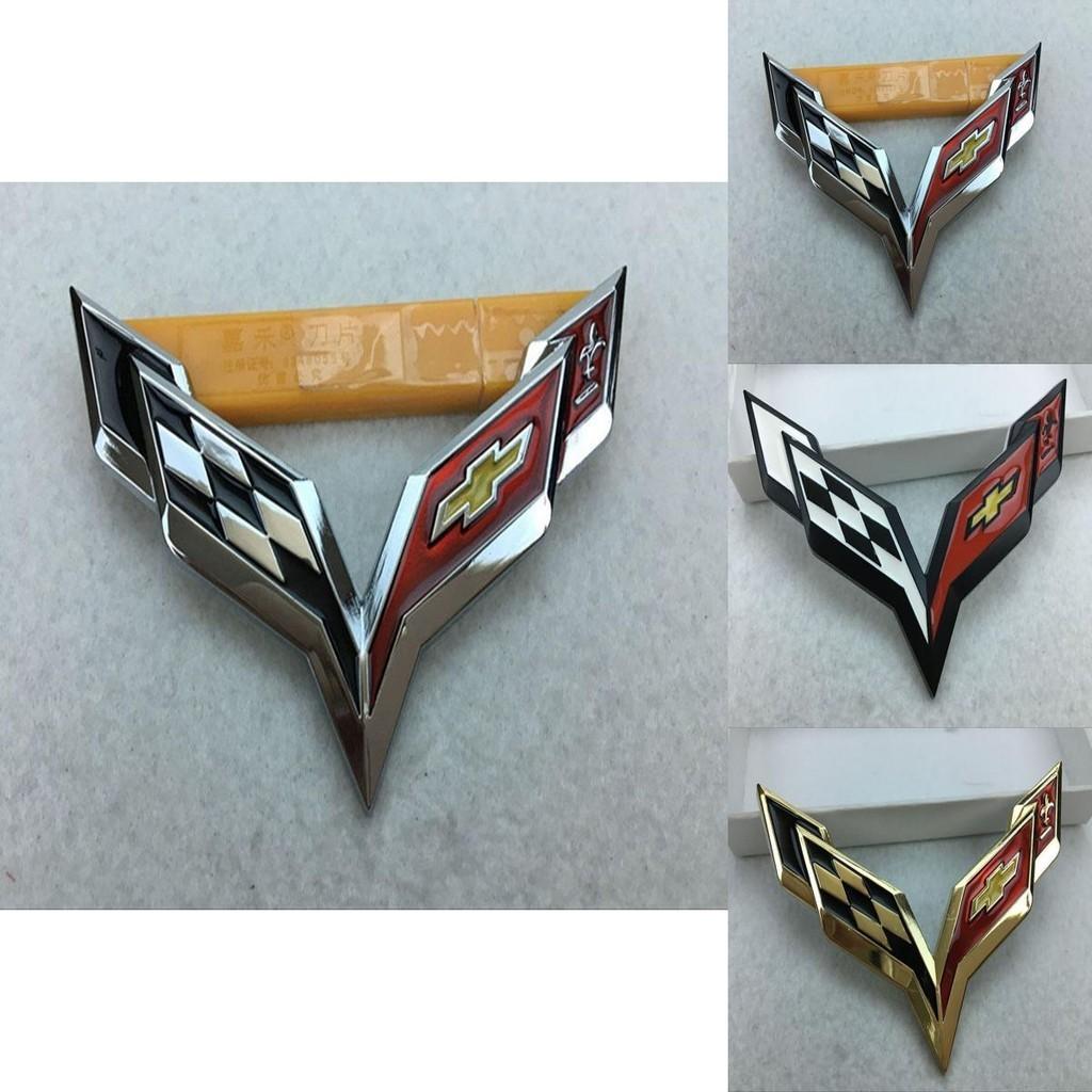 Elegant Zinc Alloy Metal Crossed Flag Emblem For Corvette C7 Stingray Badge