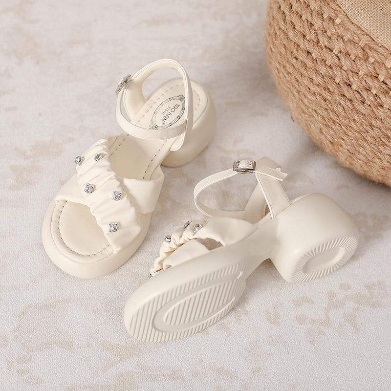 Sandals women's summer new fashion rhinestone small retro beach platform non-slip high heels