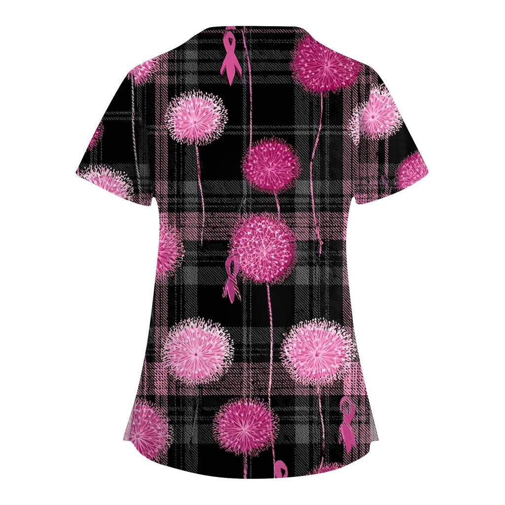 Dámská móda V-výstřih Krátký rukáv Kombinézy Kapsa s dvojitou vrstvou Tištěná trička Oblečení