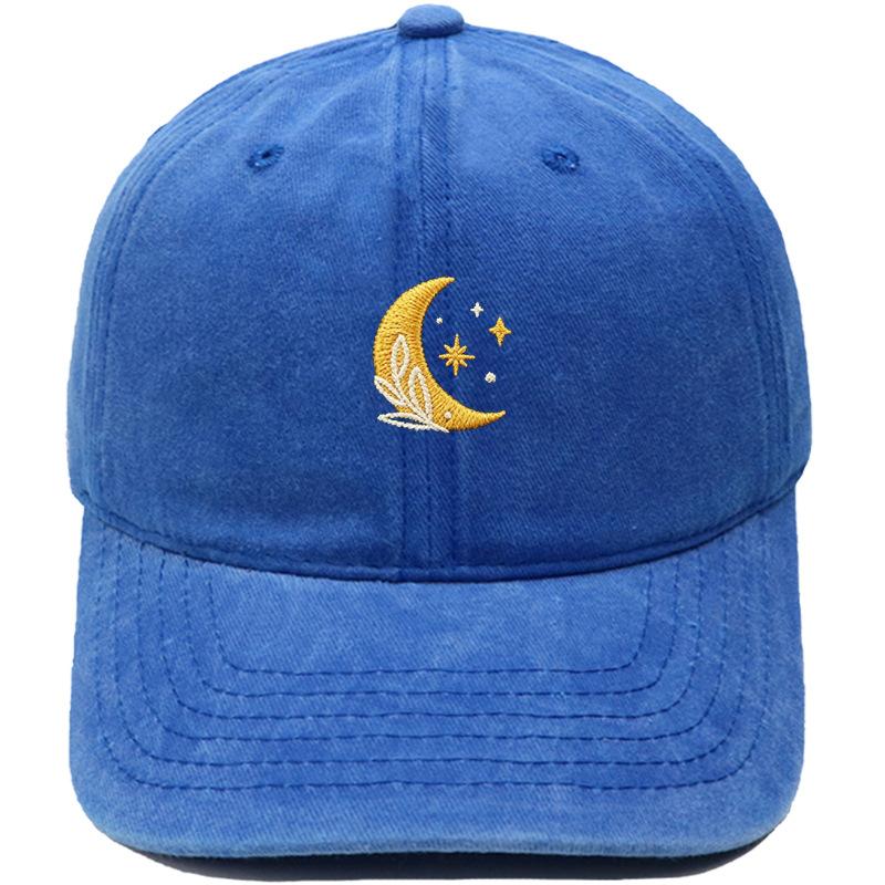 New Star Moon Embroidery Baseball Cap Washed Retro Daddy Hat Men's and Women's Casual Outdoor Sports Hat