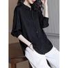 WTEMPO Black High End Shirts Women Spring Summer Stylish Long Sleeve Loose Large Size Turn-down Collar Button Tops
