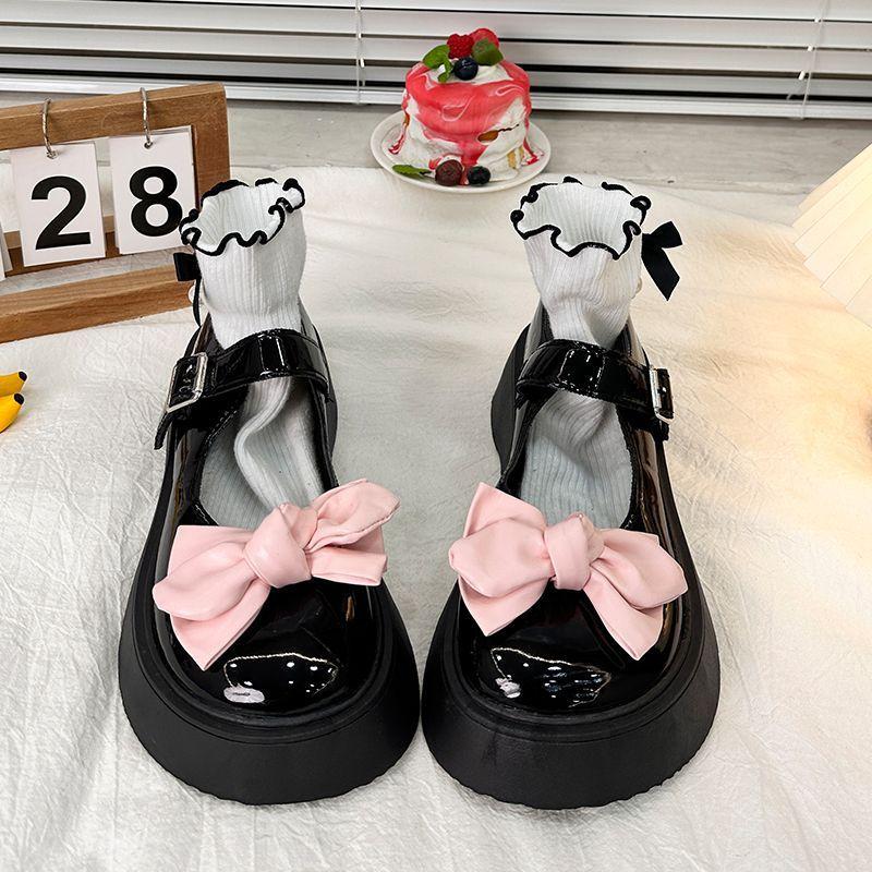 JK Small Leather Shoes Women's Autumn Platform Muffin Bow New Round Head Japanese Lolita Mary Jane Shoes