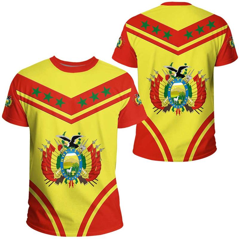 Bolivia Flag 3D Printing Sports T-shirt Bolivian Summer Outdoor Outdoor Casual Bolivia National Emblem Graphic Tee Shirts 2024
