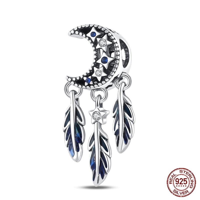 100% Real Copper Feather Dreamcatcher Tassel Charms Beads Fit Original Qikaola Bracelet Bangle Fashion Diy Jewelry