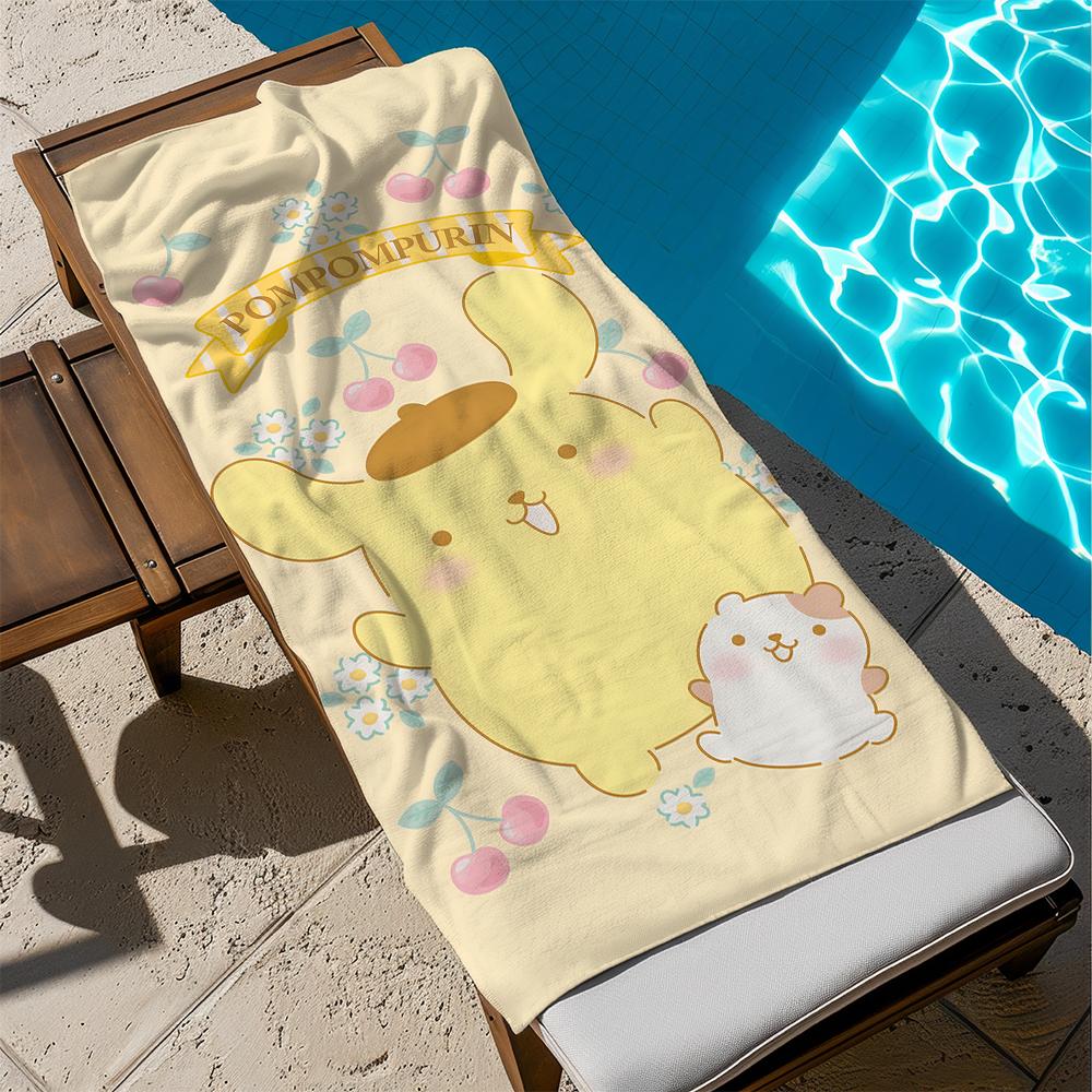 Cute PomPomPurin Beach Towel by the PoolMicrofiber Terry Bath Towels for Yoga, Travel, Swimming, Fitness and Camping
