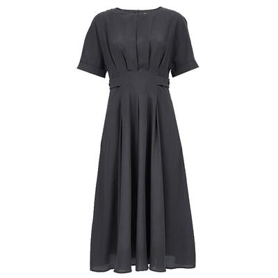 2025 Spring Pleated Tencel Blend French Retro Long Dress
