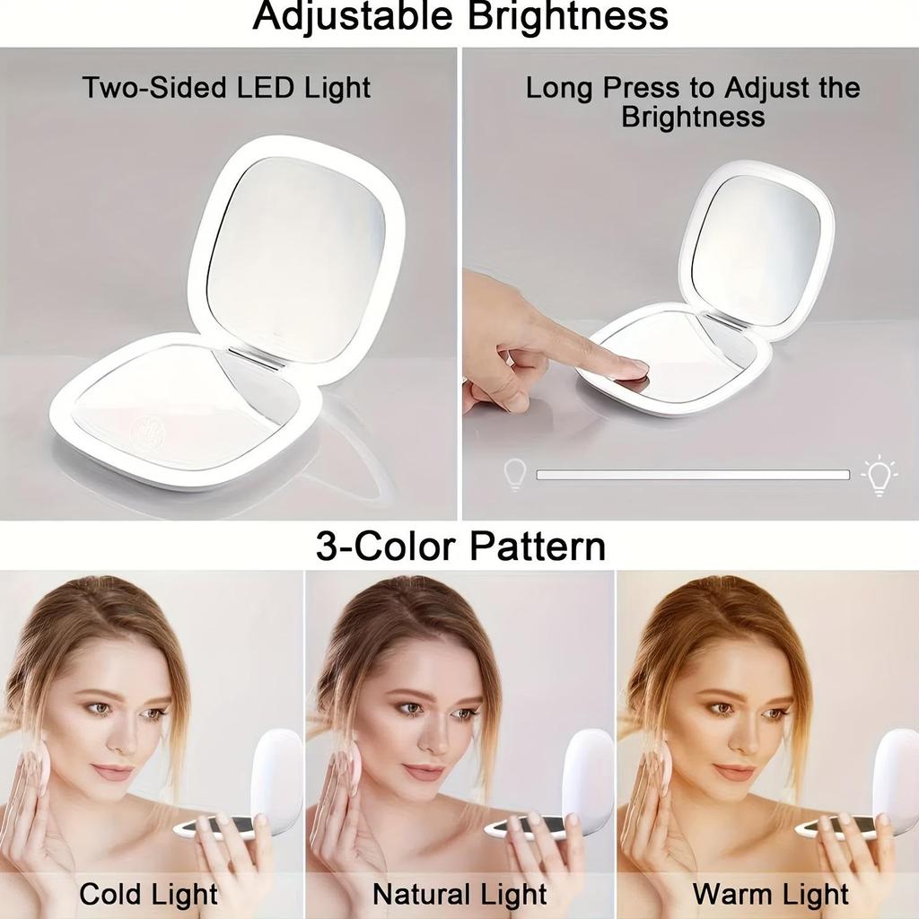 LED Foldable Double-Sided Makeup Mirror with USB Charging