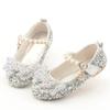 Korean Style Rhinestone Big Bow Girl Princess Shoes Beaded Crystal Children's Shoes Soft Sole Leather Shoes