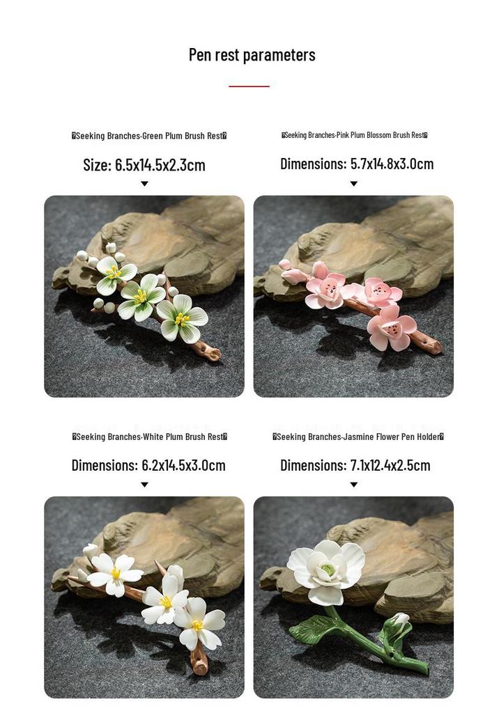 Ceramic Incense Holder & Brush Rest - Magnolia Plum Blossom Design