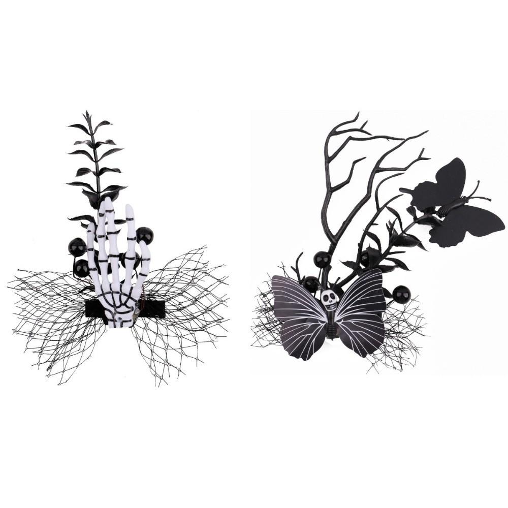 Flower Skeleton Hand Hairpin Cloth Halloween Headwear Gothic Ghost Claw Hair Clip  Festival