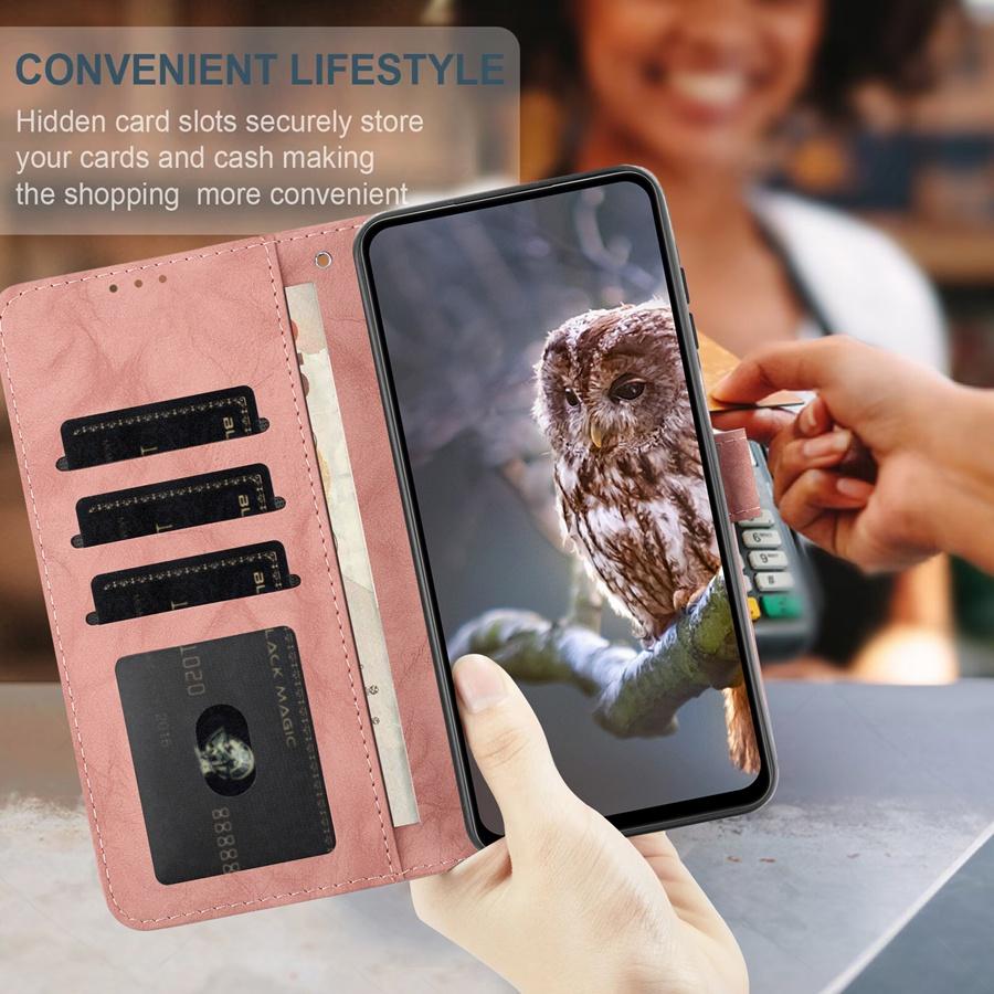 Embossed Owl Phone Case for Xiaomi Redmi Note 14 14S 13 12 12S 11 10 Redmi 14C 13C 12 12C 10C 9C Wrist Strap Wallet Case for Poco C75 C61 M7 X6
