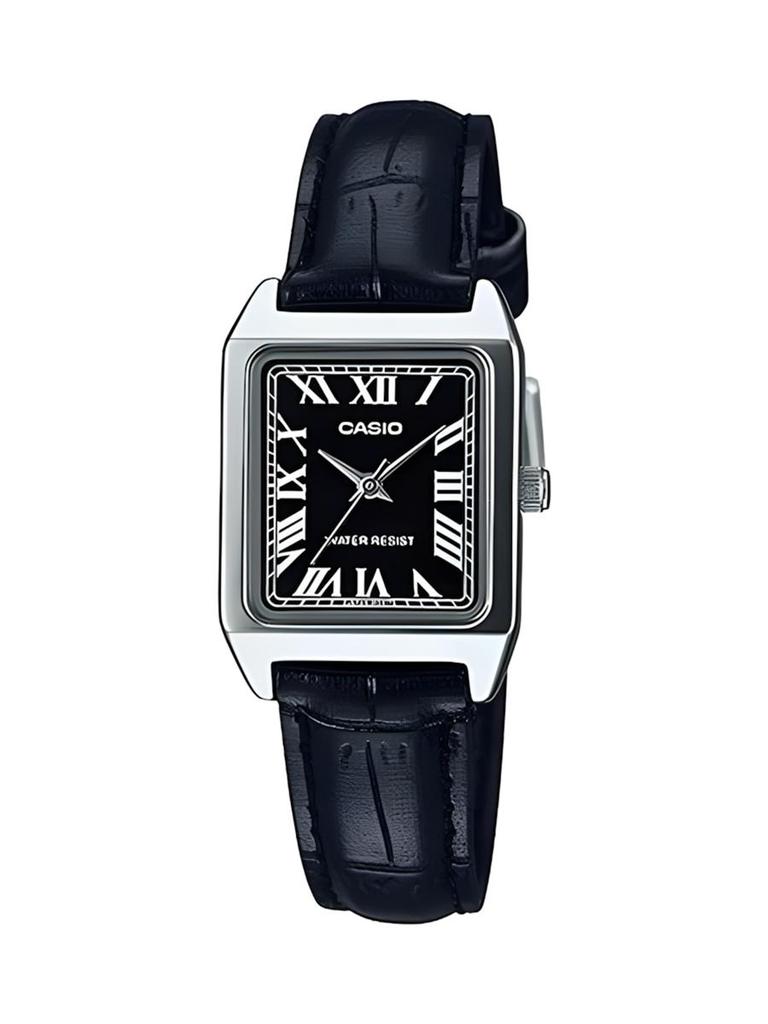 Casio - Leather Strap Black Dial Women's Quartz Watch LTP-V007L-1B