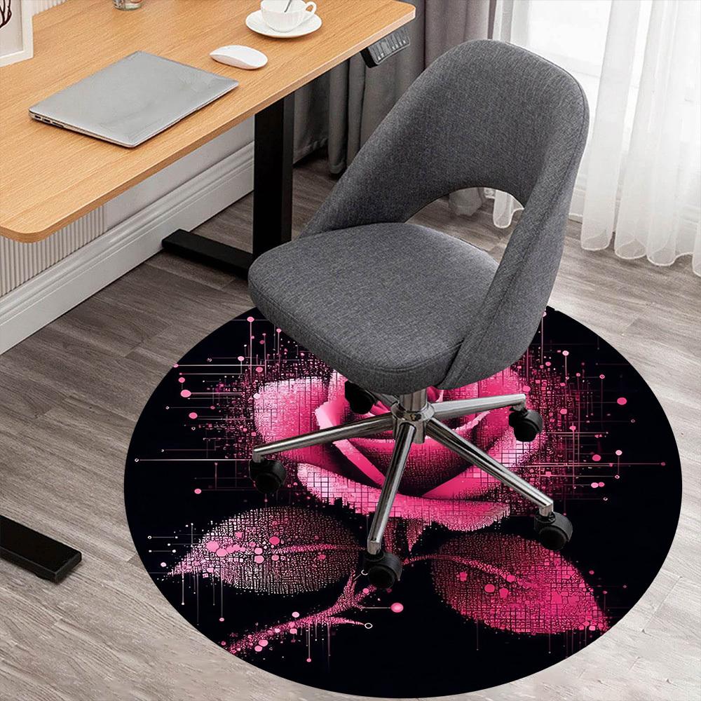 

1pc Digital Bloom Rose Round Chair mat Area Rug - Non-Slip, Floor Mat for Office, Bedroom, Ideal home decor Christmas Gift p0811466 80cm