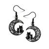 Charm Gothic Black Bowknot Hollowed-out Crescent Moon Kitten Dangle Earrings for Women Halloween Party Witch Jewelry Accessories