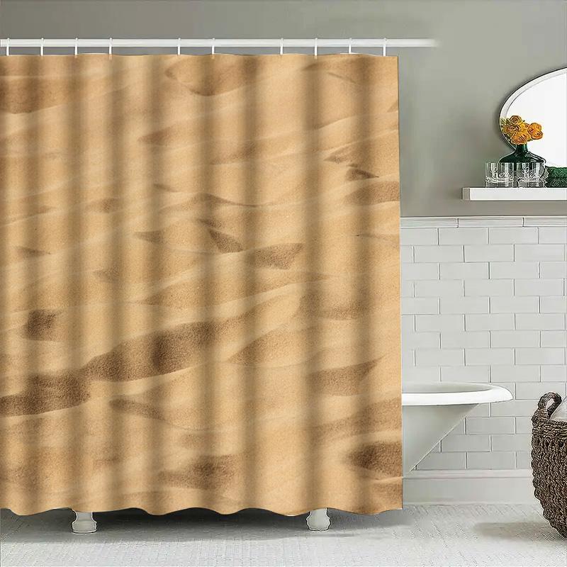 Beige Sand Shower Curtain Bath Rug Decorative Print Waterproof Fabric For Bathroom 72 X 84 Inches With Rings (Set)