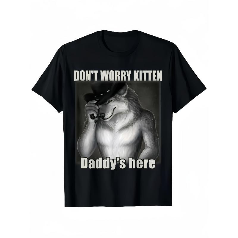 

European sizes Men S Don t Worry Kitten Daddy S Here Alpha Wolf Cowboy Hat Humor T-Shirt ４XL чорний