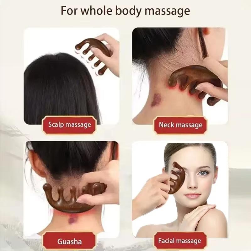 Five-tooth comb, wooden massage comb, fatigue-relaxing , head and neck massage, scalp head massager, anti-static styling tool