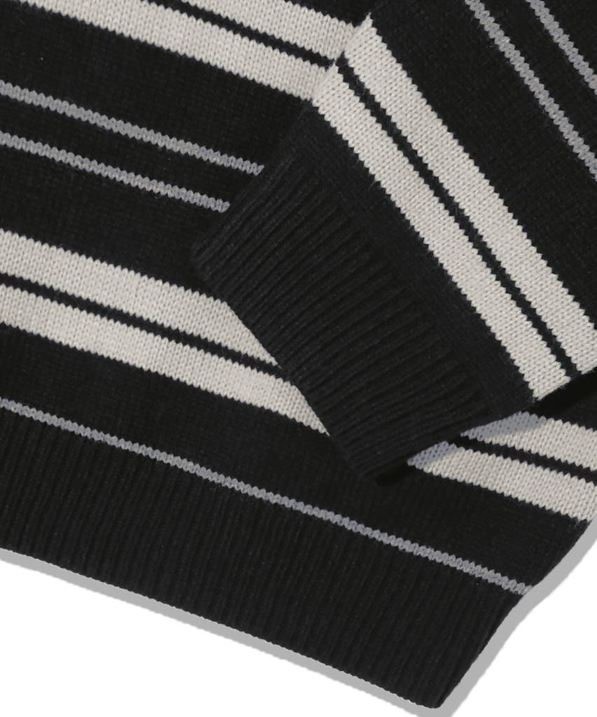TRILLION Washable Striped Button Collar Neck Knit [Black]