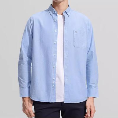 Business Men Oxford Casual Shirts Long Sleeve Regular Fit Solid Easy Care with Chest Pocket