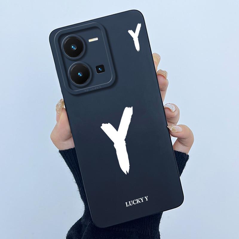 For Vivo Y35 Case Cute Initial Letters Soft Liquid Silicone Back Cover For Vivo Y 35 4G Funda Anti Drop Phone Protector Coque