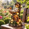 Illuminated Garden Statue Decoration Tree House Fountain Bird Feeder, Lighted Resin Birdbath, Feeder with Sturdy for Small Birds LED Lights,