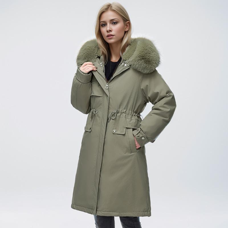 Women's Thickened Medium and Long Removable Winter Cotton-padded Women's Cotton-padded Jacket Annual Large Fur Collar Jacket