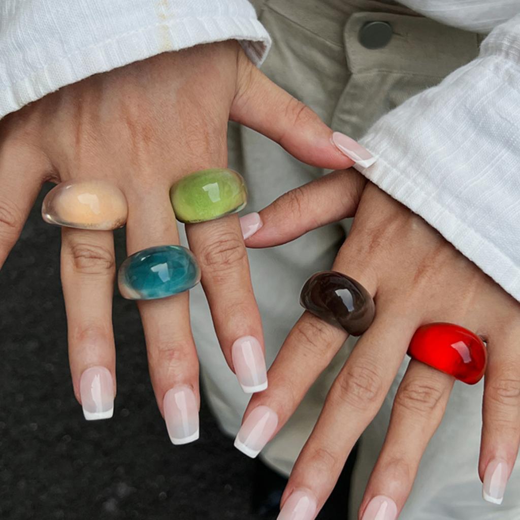 SHIXIN 5 Styles Trendy Smooth Surface Resin Acrylic Chunky Rings for Women Boho Retro Irregular Curved Finger Rings Jewelry Gift